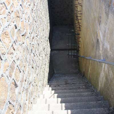 The steps down to the bunker where Barney meets Mickey