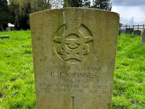 St Georges Church near Teesside Airport, Gravestone of Canadian pilot  RJ McInnes aged 21 (c) Fiona Erskine